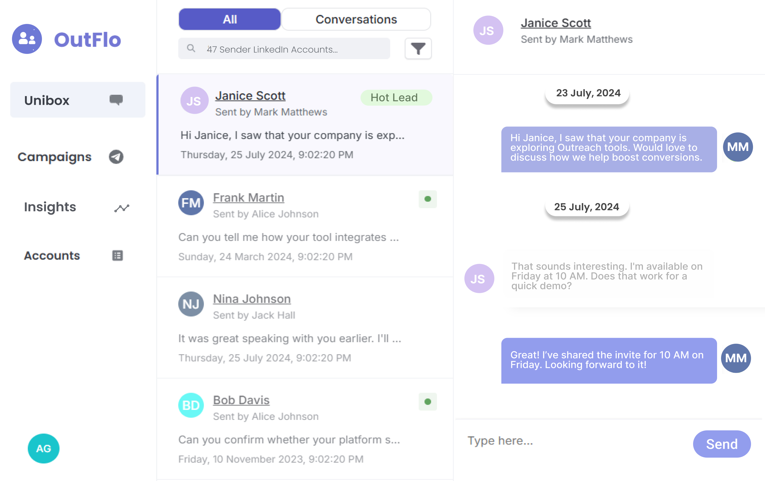 OutFlo Dashboard Interface